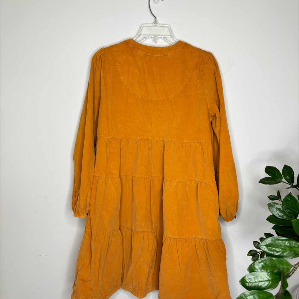 BN6 Anthropologie Pilcro Babydoll Corduroy Tiered Dress Yellow Mustard Medium - Picture 8 of 8